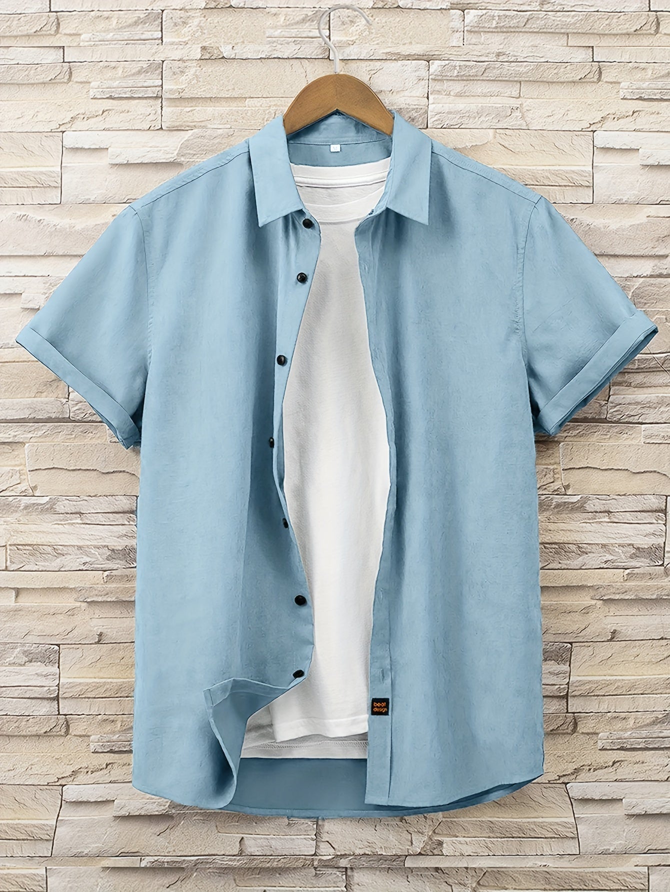 Men's Solid Short Sleeve Shirt for Autumn