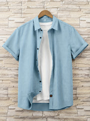 Men's Solid Short Sleeve Shirt for Autumn