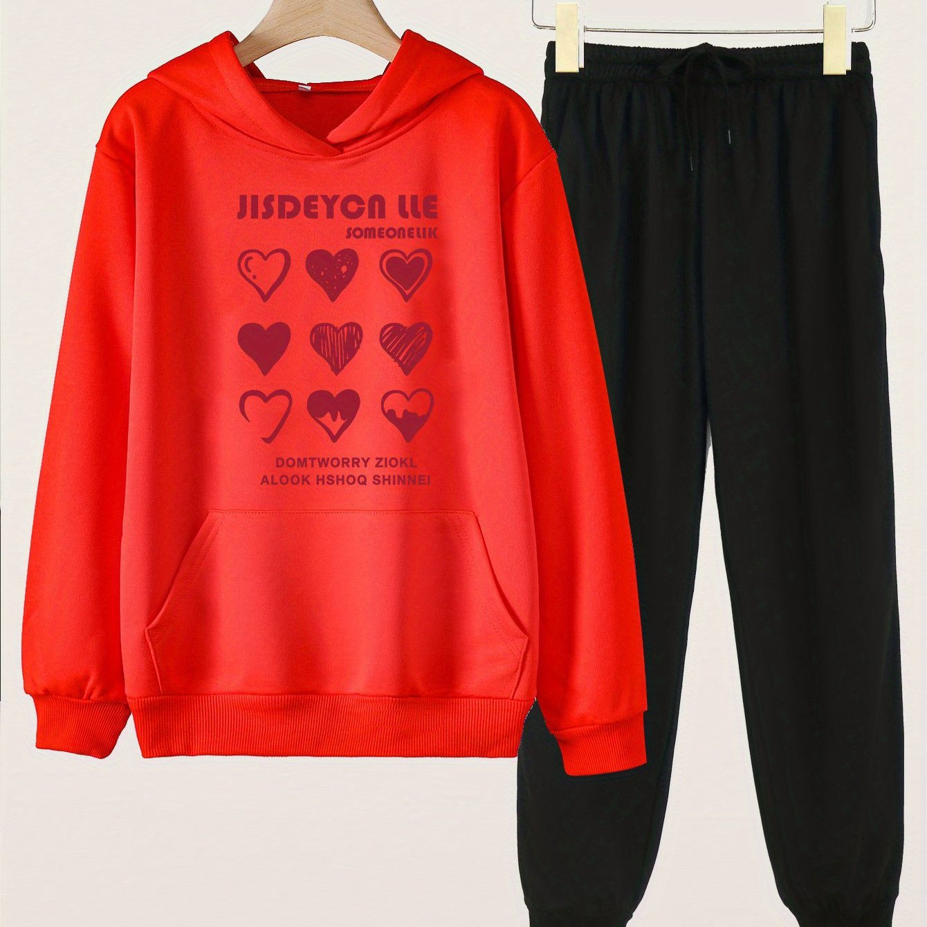 Heart Painting Hoodie & Jogger Pants Set for Girls