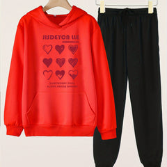 Heart Painting Hoodie & Jogger Pants Set for Girls