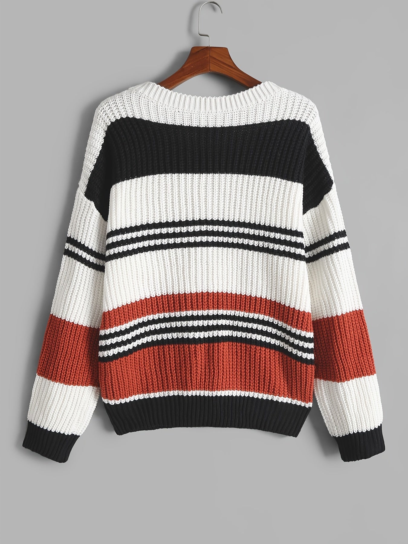  Colorblock Long Sleeve Knit Pullover Sweater Women's Plus