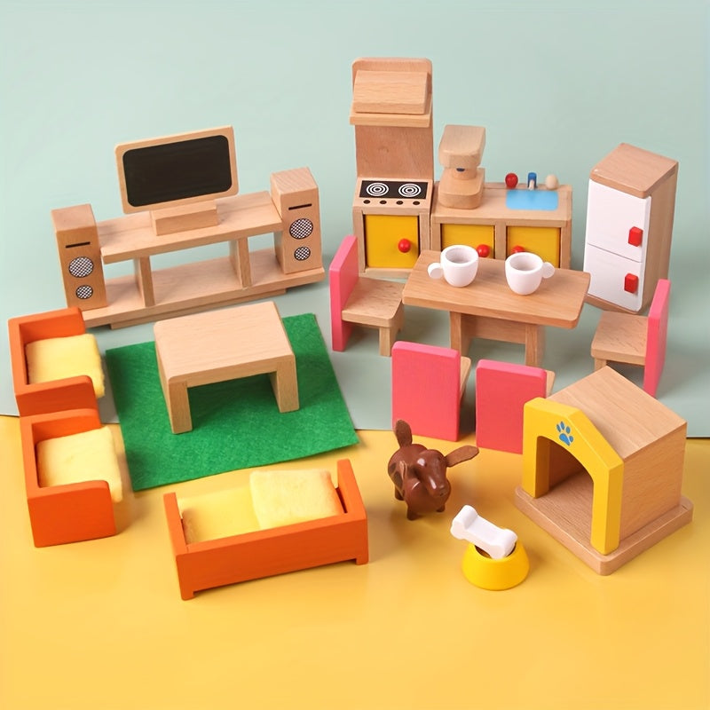 Wooden Bedroom Toys Pretend Play Home Set for Children