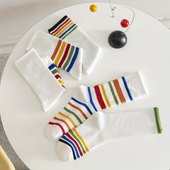 5 Pairs Rainbow Striped Socks Mid Tube Women's Stockings