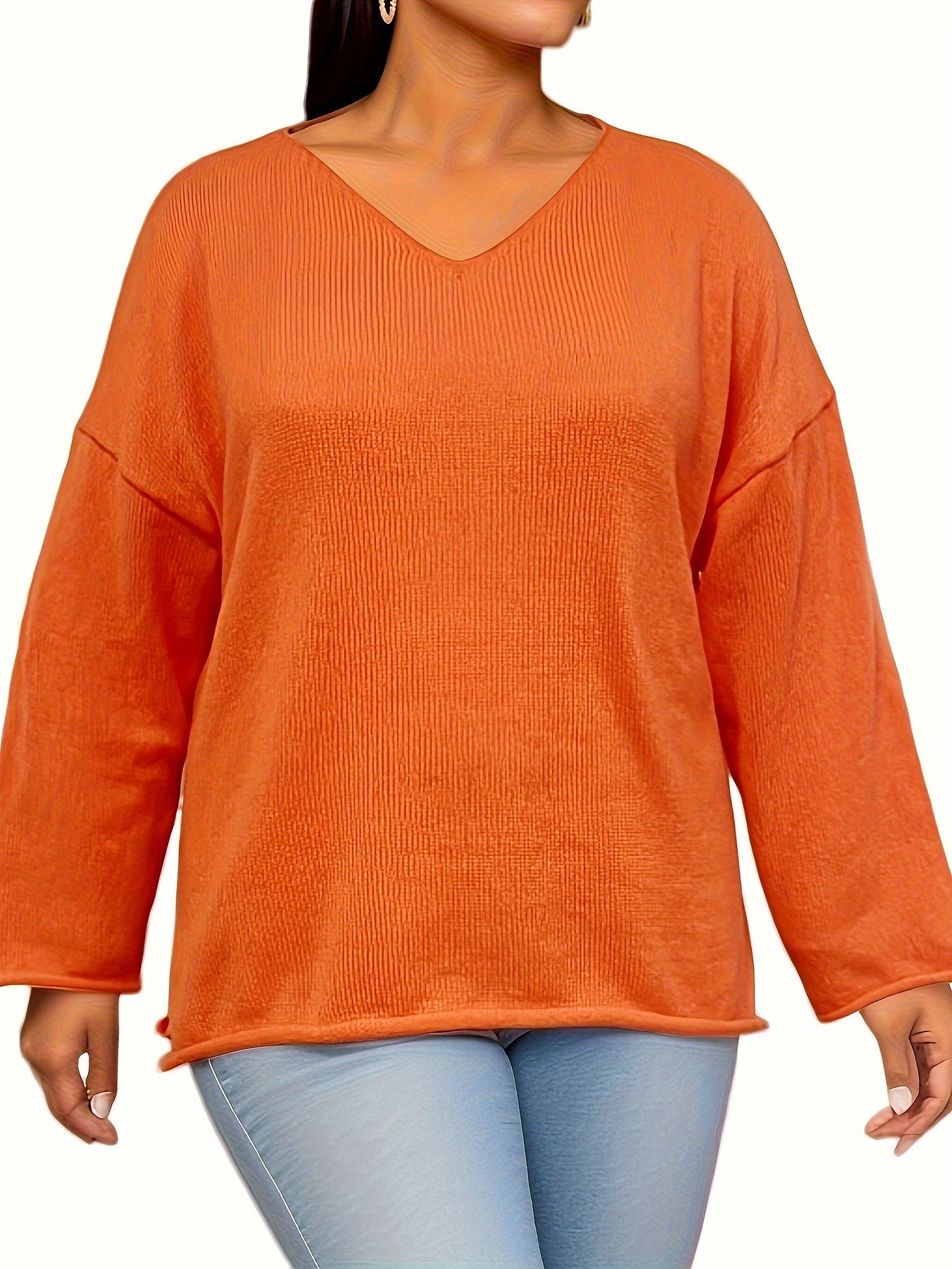  Solid V Neck Sweater Long Sleeve Pullover Jumper