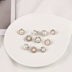 Faux Pearl Rhinestone Button Brooch Safety Pin for Women's Clothing
