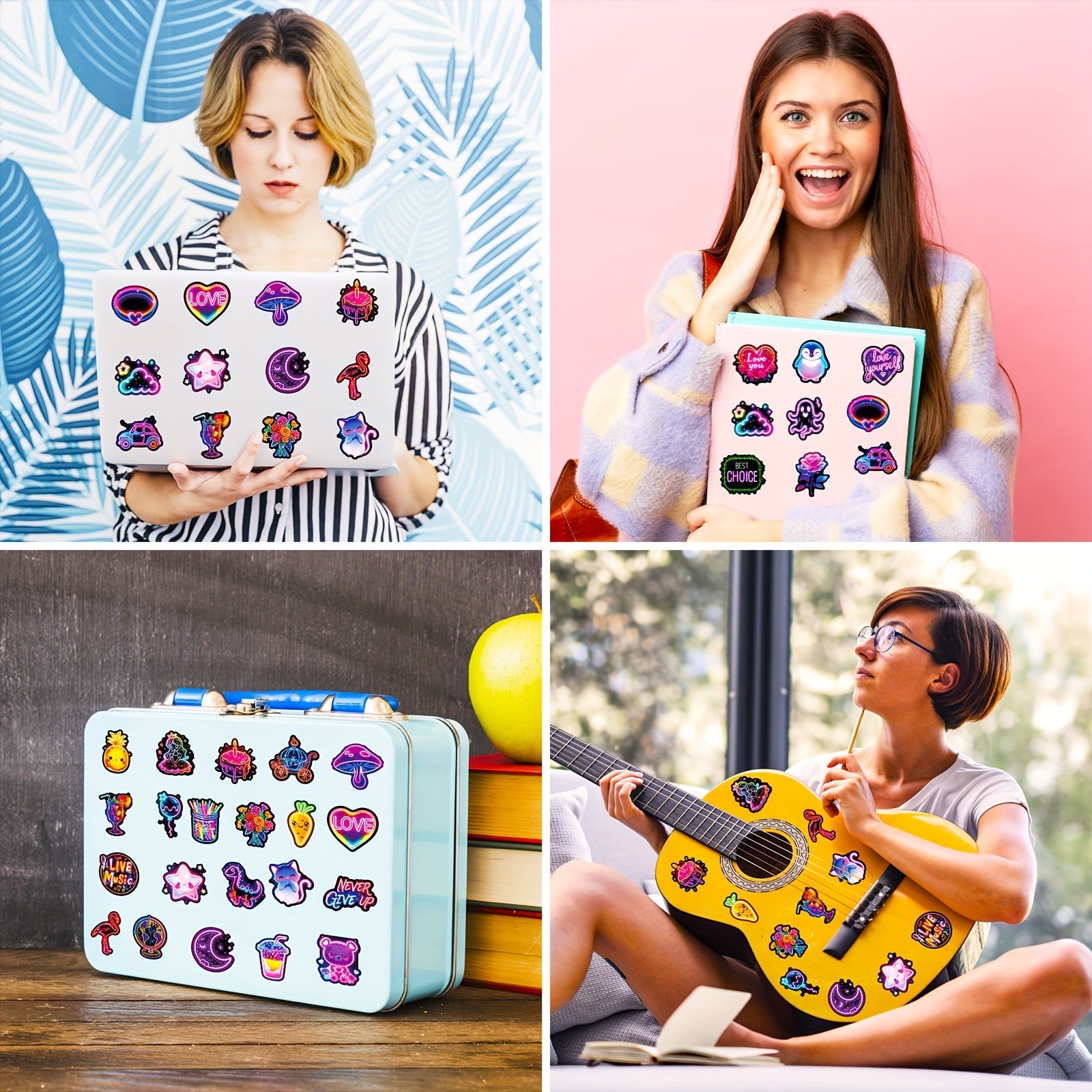 50pcs Neon Stickers Retro Colorful Graffiti Decals with Playful Designs