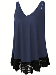  Solid Lace Trim Tank Top