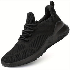 Men's Solid Running Shoes Breathable Woven Knit Sneakers