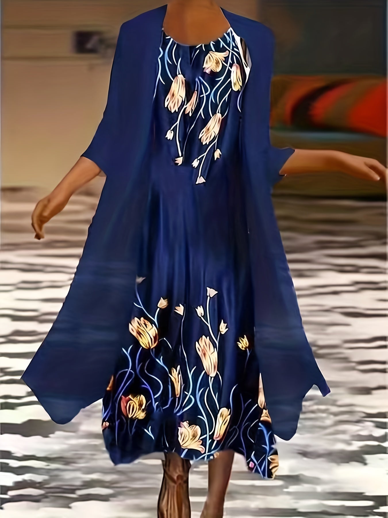  Floral Print Maxi Tank Dress & Cardigan Set