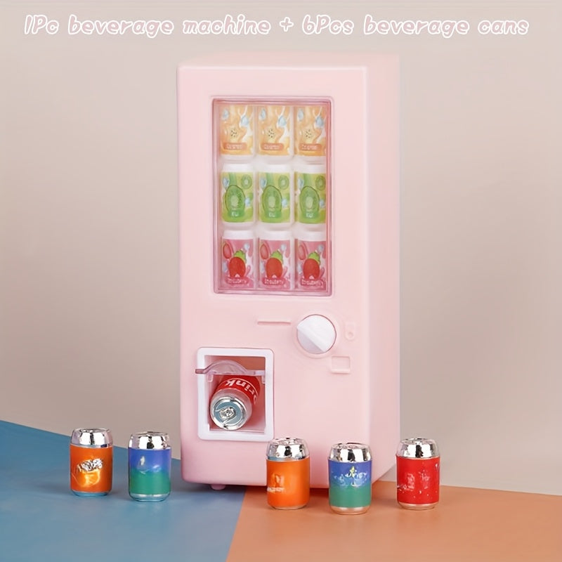 7pcs Set Mini Drink Machine with 6 Cans Easy Topper Doll House Market Decoration