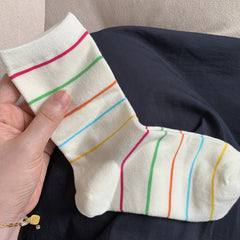 3 Pairs Polka Dot & Striped Socks Women's Mid Tube Socks