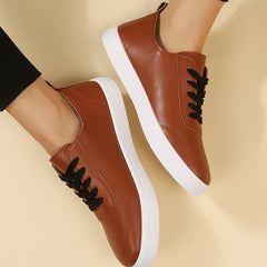 Women's Faux Leather Sneakers Low Top Casual Shoes