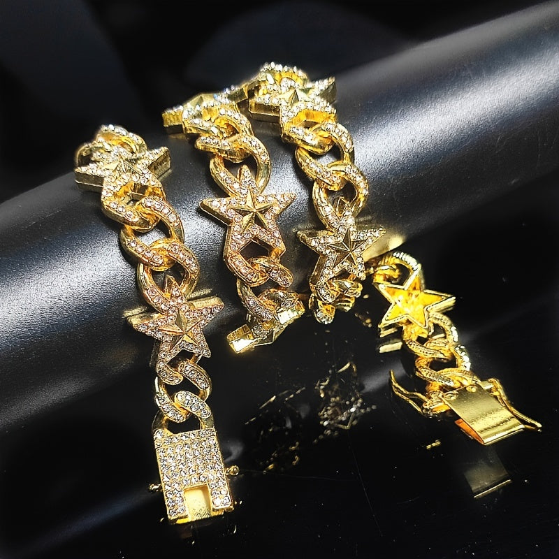 Cuban Hip Hop Artificial Diamond Pentagram Chain Necklace