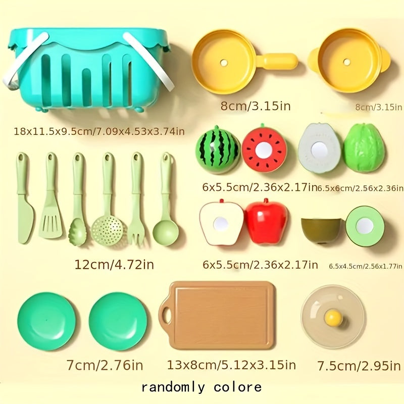 17pcs Kids Play House Cutting Vegetables & Fruits Toy with Music Random