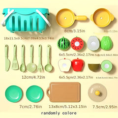 17pcs Kids Play House Cutting Vegetables & Fruits Toy with Music Random