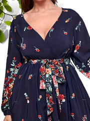 Floral Print Lantern Sleeve Maxi Dress With Belt