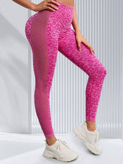Leopard Print Hollow Out Workout Leggings High Elastic Sports Yoga Pants