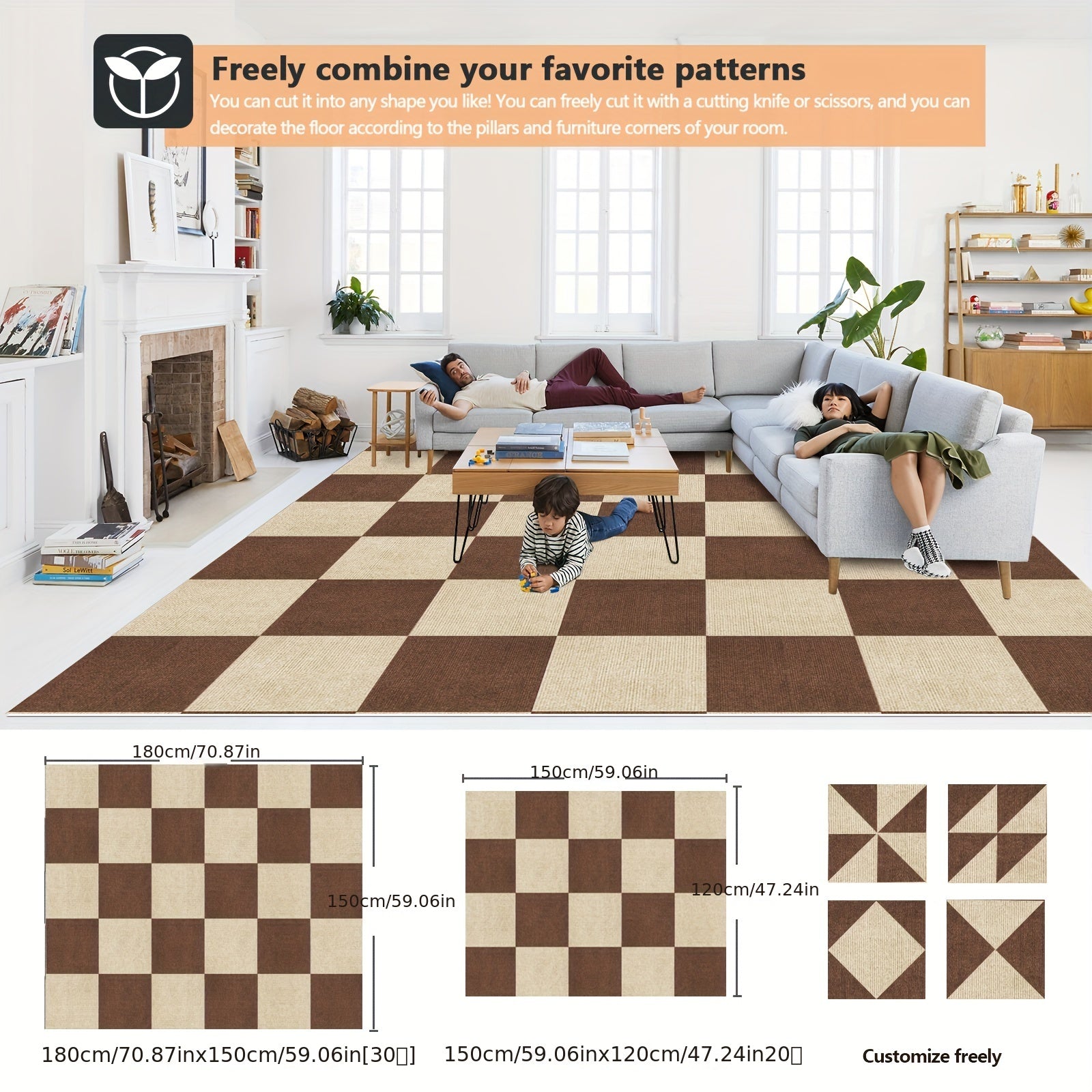 30pcs Carpet Floor Tiles Adhesive Stickers DIY  Square Area Rug Carpet Tiles