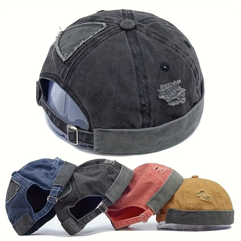 Vintage Distressed Docker Cap Unisex Skull Cap Adjustable Brimless Hat