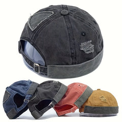 Vintage Distressed Docker Cap Unisex Skull Cap Adjustable Brimless Hat