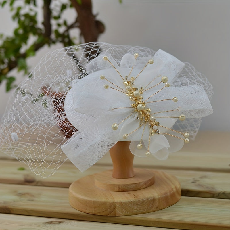 Faux Pearl Tassel Fascinator Lace Bowknot Derby Hat