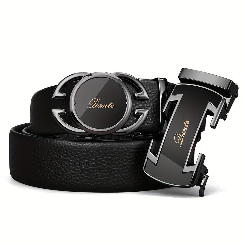 Men's Leather Belt w/ 2 Automatic Buckles Business Suit Waist Strap High Belt