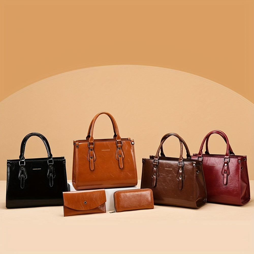 3PCS PU Leather Handbag Set Crossbody Bag & Clutch Purse With Zipper