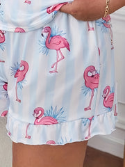  Stripe & Flamingo Print Cami & Shorts Lounge Set