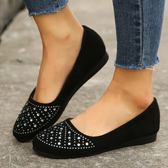 Women's Rhinestone Flat Shoes Soft Sole Slip On Casual Walking Shoes