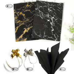 4pcs Marble Gift Bag Candy Bag with Wrapping Paper & Ribbon Bows