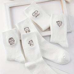 8 Pairs Cartoon Animal Print Comfy Socks Women's Stockings