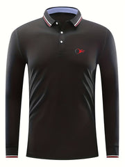 Men's Abstract Print Long Sleeve Polo Shirt Casual for Spring Fall