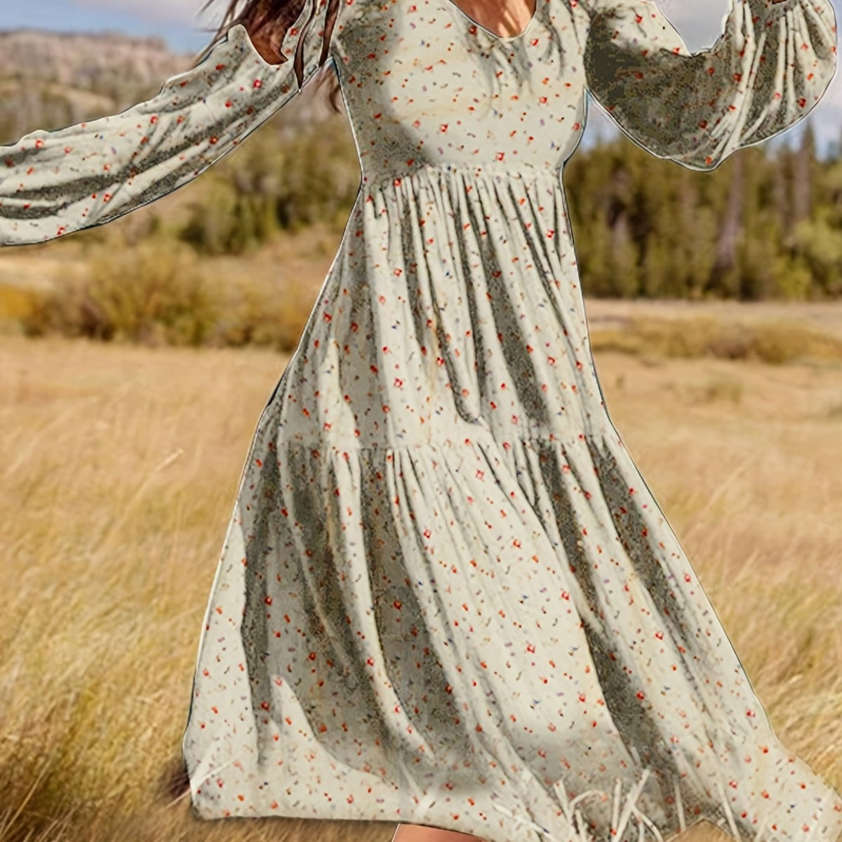 Floral Print Puff Sleeve Maxi Dress - Elegant Boho Style