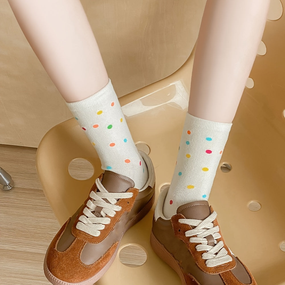 3 Pairs Polka Dot & Stripe Print Socks Women's Stockings