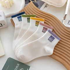 5 Pairs Letter Print Socks Women's Sports Short Socks