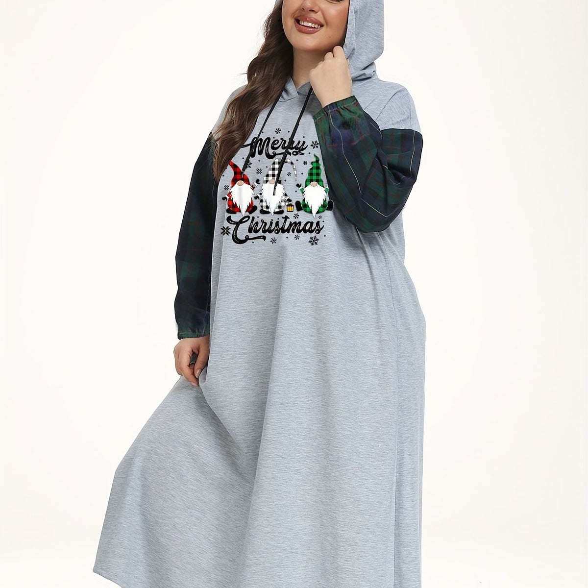  Christmas Plaid Gnomes Hooded Nightdress