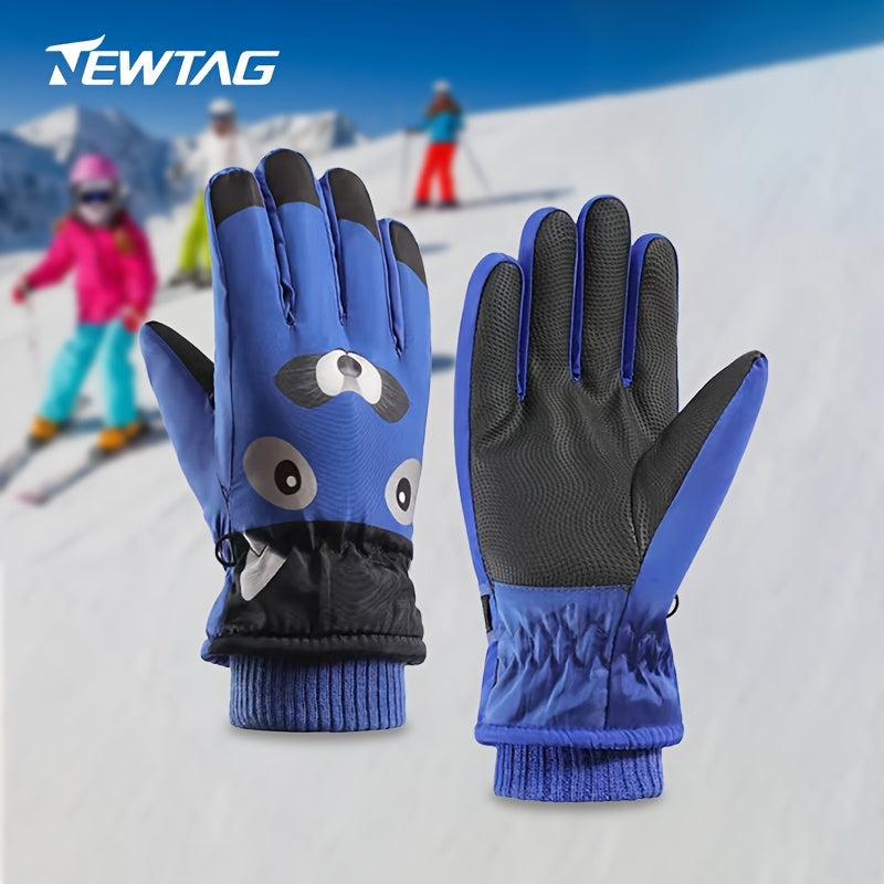 Kids Skiing Full Finger Gloves Warm Cartoon Design Winter Outdoor Activities