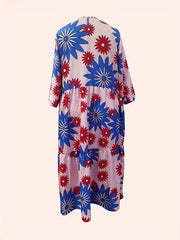  Boho Floral Lantern Sleeve Maxi Dress