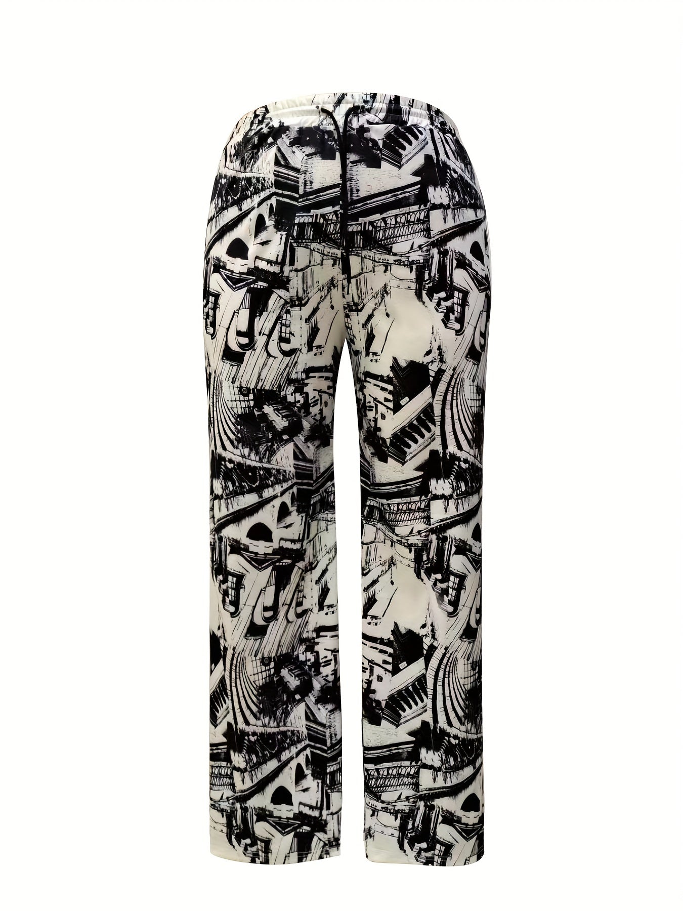  Allover Print Drawstring Wide Leg Trousers