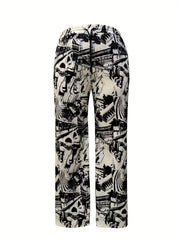  Allover Print Drawstring Wide Leg Trousers