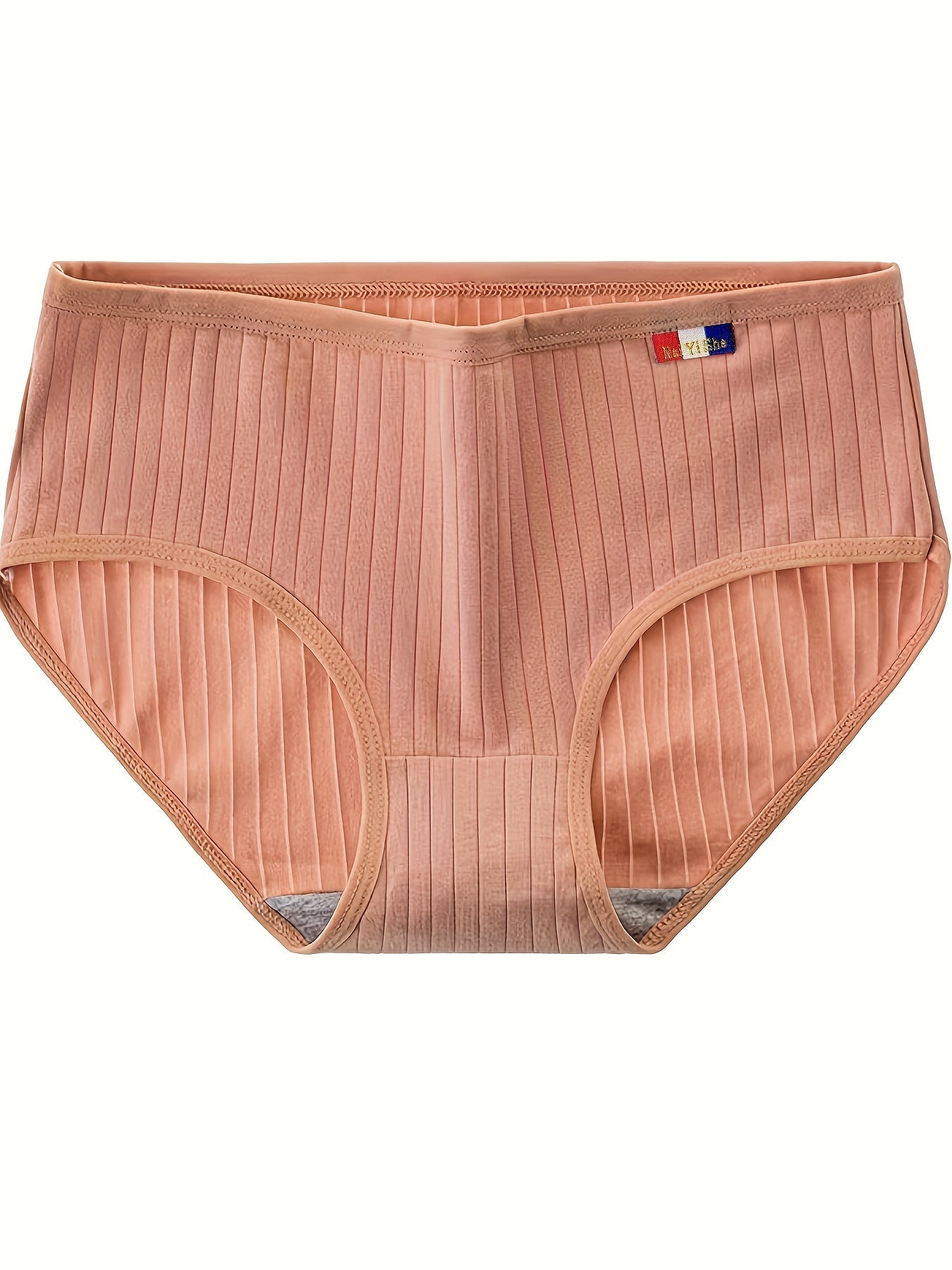 5pcs Ribbed Briefs Comfy Mid Rise Stretchy Panties Women's Lingerie