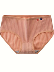 5pcs Ribbed Briefs Comfy Mid Rise Stretchy Panties Women's Lingerie