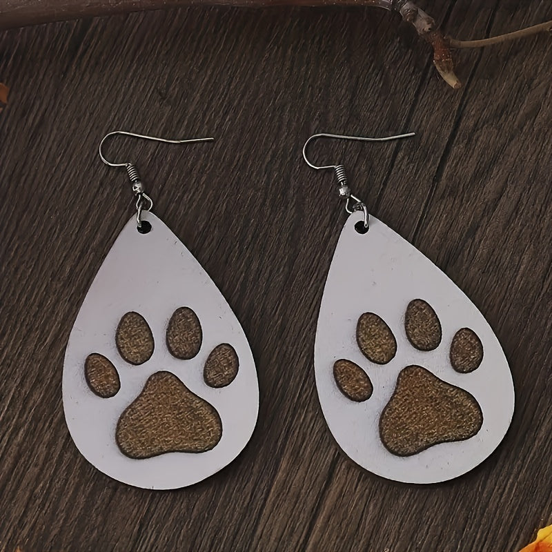 Men's Wooden Dog Paw Drop Earrings