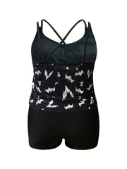  Bat & Ghost Print Tankini Set