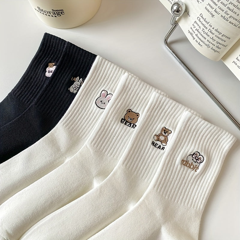 4 Pairs Bunny & Bear Print Socks Women's Stockings