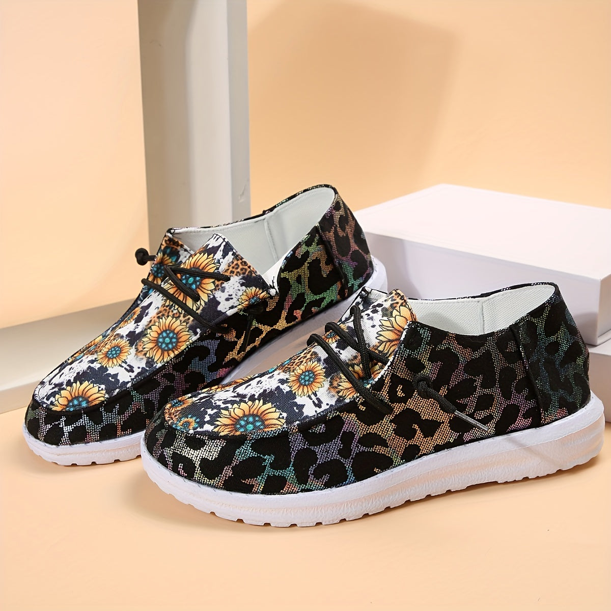 Sunflower Pattern Boat Shoes Lightweight Flats Women's Footwear