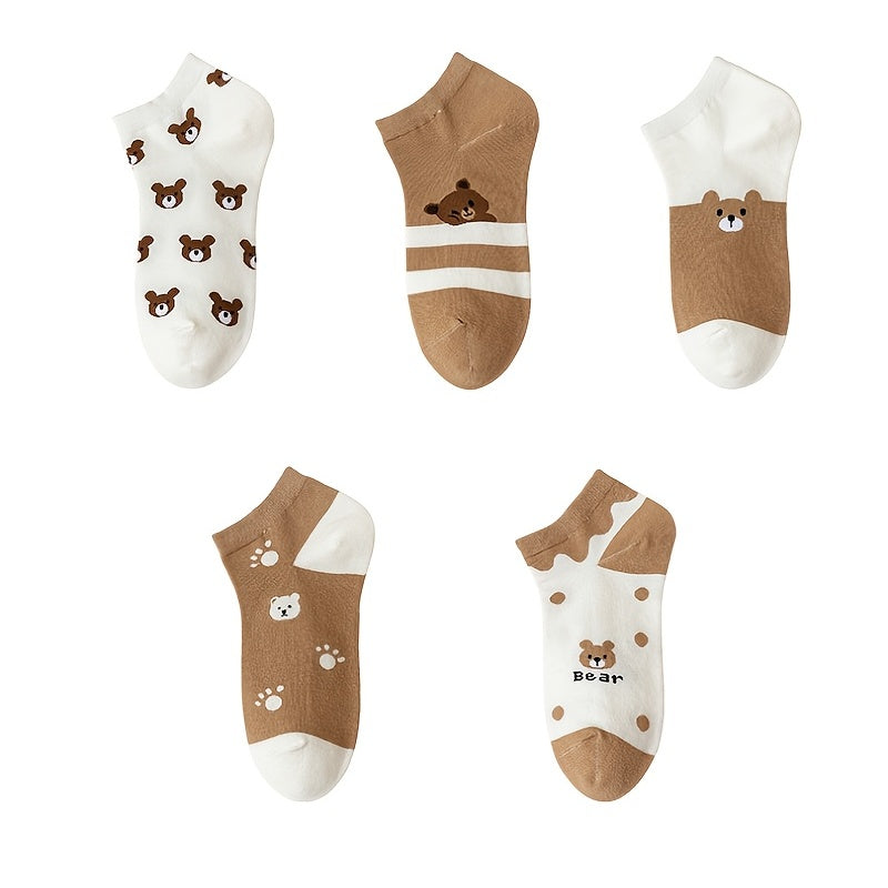 5 Pairs Soft Teddy Bear Ankle Socks Women's Stockings