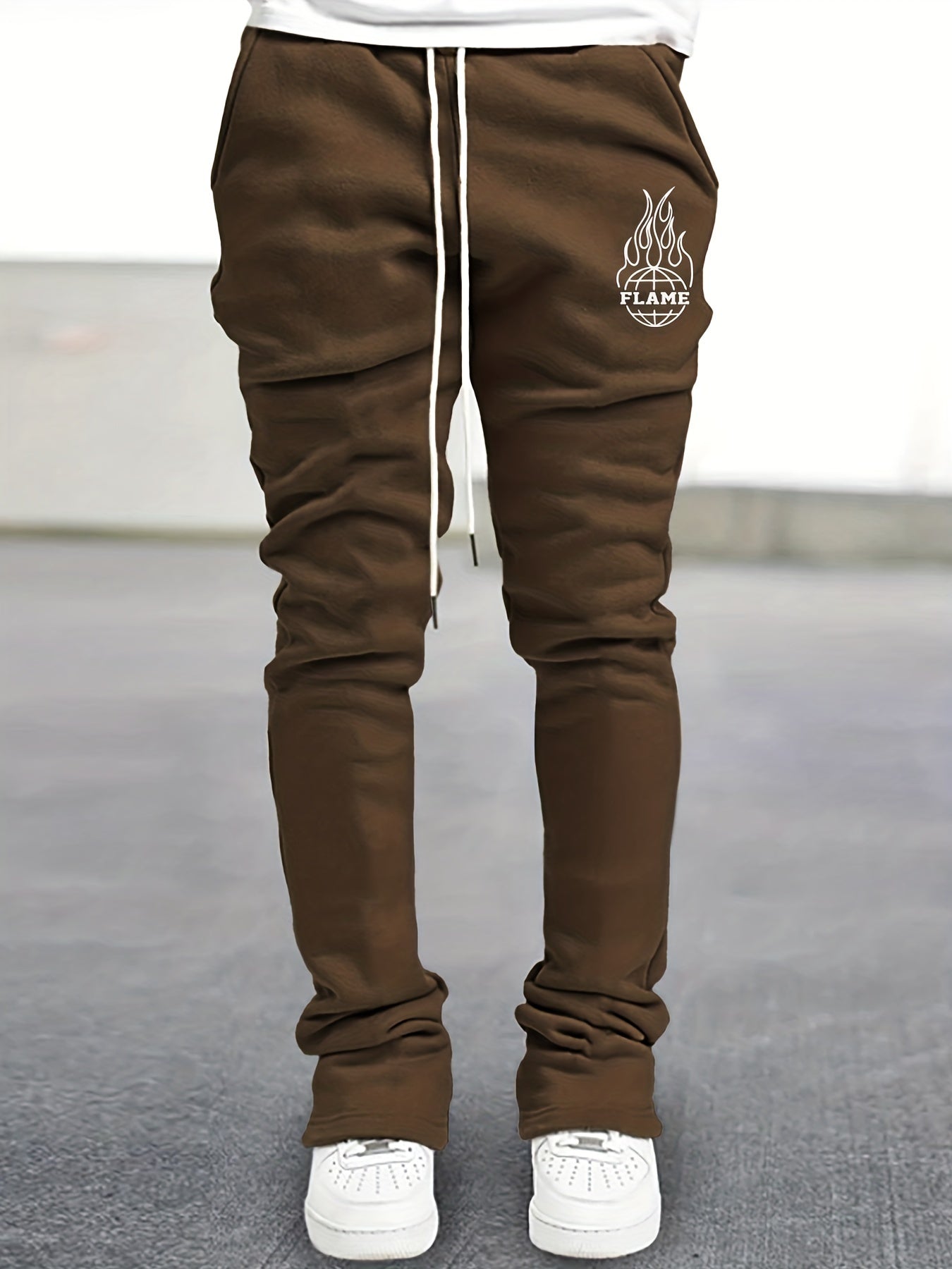 Men's Globe Pattern Flared Trousers Hip Hop Style Joggers
