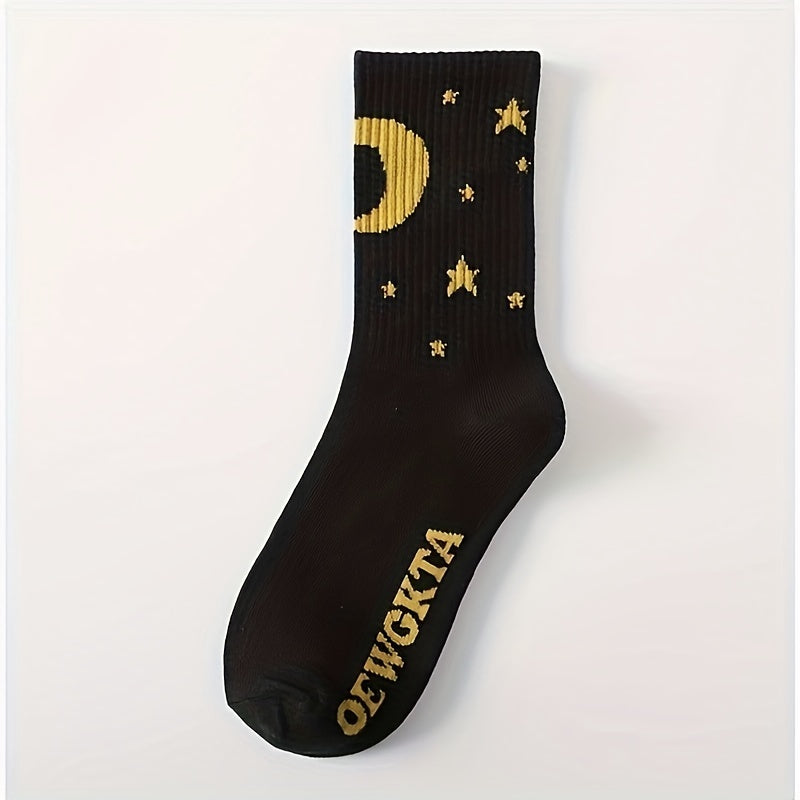Letter & Cow Spot Print Mid Tube Socks Women's Stockings