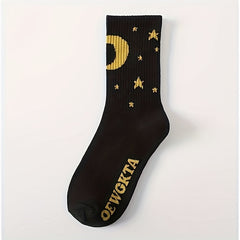 Letter & Cow Spot Print Mid Tube Socks Women's Stockings